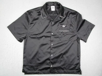 Adidas Skateboarding Shirt Mens Black Satin Button Front Camp Collar HG6046 - Image 1 of 4