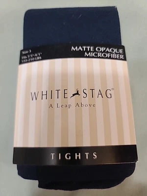 WHITE STAG Matte Opaque Microfiber NAVY Tights; Size 3; MADE IN THE USA  - Image 1 of 4