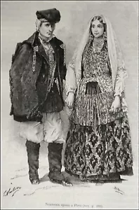 1890:SARDEGNA,USI.COSTUMI=NOVELLI SPOSI A PIRRI.CA=SARDAIGNE.Italia.Passepartout - Bild 1 von 1