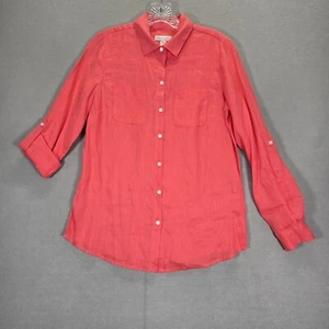 Camisa Charter Club Roll Tab de lino con botones Tuscon Coral para mujer talla XS - Imagen 1 de 11