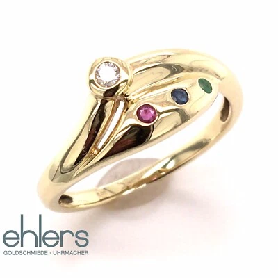 Damenring Brillant Edelsteine 585er Gelbgold 14kt Gold Rubin Safir Smaragd 1067 - Bild 1 von 4