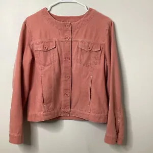 J. Jill Linen Blend Jean Jacket Collarless Peach Salmon Lightweight Medium - Picture 1 of 9