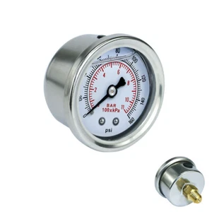 Fuel Pressure Regulator Gauge 0-160 PSI Liquid Filled Chrome/White Face 1/8 NPT - Picture 1 of 5