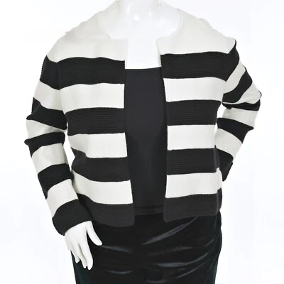 ELLE Mujer XX-GRANDE Frente Abierto NEGRO Y BLANCO RAYAS CÁRDIGAN SUÉTER Texturizado Foto 1 de 4