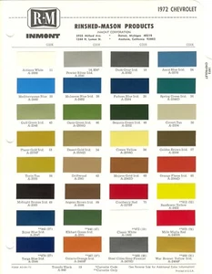 1972 CHEVROLET CORVETTE CAMARO CHEVELLE MONTE CARL0 IMPALA NOVA PAINT CHIPS R-M - Bild 1 von 1