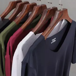 Ice Silk Men Summer Solid Traceless T-Shirt V Neck Sleepwear Nightwear Tops . - Picture 1 of 16