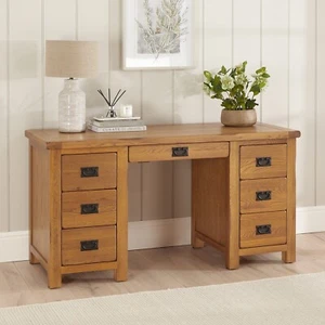 Rustic Oak Large Double Pedestal Computer Desk - Home Office Furniture - RS20 - Picture 1 of 10