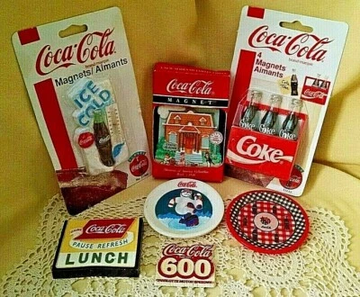 COKE MAGNET 7 PC NEW USED 1996 1997 1998 BANK 1910 CHARLOTTE MOTOR COCA COLA. - Image 1 of 4