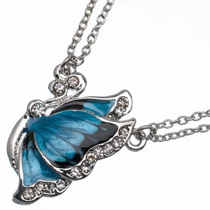 1.60 KT Zirconi Blu Smalto Farfalla Stile 18K Placcato Oro Bianco Collana - Foto 1 di 3