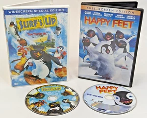 Lot x 2 Penguin Kids DVDs = Happy Feet & Surfs Up, Disks + Cases TESTED WORKS - Picture 1 of 15
