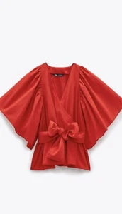 BOW TOP BLOUSE SHIRT ZARA RED REF 3564/039 - Picture 1 of 4