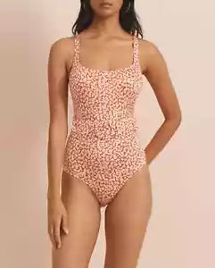 Costume da bagno EVARAE Cassandra pezzo unico con cintura Ditsy Scarlet UK 8/10/12/14/16 - etichetta - Foto 1 di 2