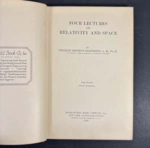 Four Lectures on Relativity and space by Steinmetz HC 1st edition 1923 w/ plates - Picture 1 of 6