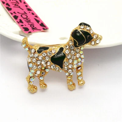 Nuevo Broche Prendedor Moda Mujeres Exquisito Cristal Brillante Negro Esmalte Pastor Perro Foto 1 de 4