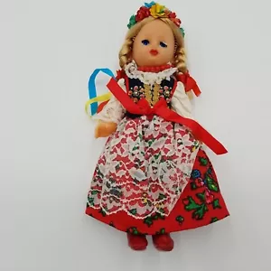 Bambola arte popolare polacca 12" fatta a mano Cracovia Polonia viso e abito in gomma - Foto 1 di 16