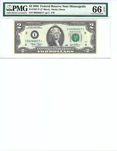 2003 $2 FRN FR1937I* PMG 66 EPQ, Minneapolis * Note S/N I00266617*!!! - Picture 1 of 2
