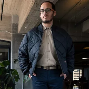 Dickies Water Repellent Diamond Quilted Nylon Casual Work Navy Bomber Jacket SML - Picture 1 of 9