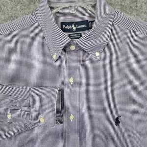 Ralph Lauren Shirt Mens 16 1/2 32/33 White & Blue Yarmouth 100% Cotton Oxford - Picture 1 of 8