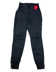 Spanx Washed Black High Rise Pull On Zip Ankle Stretch Twill Cargo Jogger S $128 - Picture 1 of 9