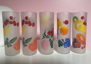 Cristalería federal vintage pintada a mano fruta esmerilada cinco vasos - Imagen 1 de 4