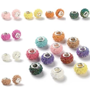 100 Piezas Cuentas Europeas Flor Rosa Agujero Grande Rondelle Color AB 14x9mm - Imagen 1 de 34