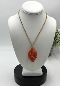 Joan Rivers Chic Coral Finish Wrapped Pendant 18" Chain Gold Tone Necklace New