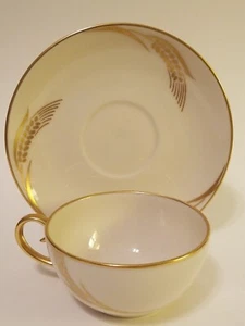 Tea Cup & Saucer Flintridge China California Vtg Chalice Wheat Gold Pattern - Picture 1 of 21