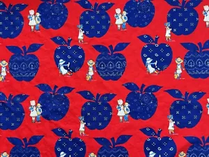 Holly Hobbie Red Jacquard Textured Blue Bandana Apples Fabric, 4.8 yd 44 x 176 - Picture 1 of 9