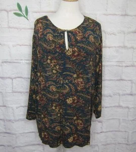 Chaps Ralph Lauren size 2X Teal Summer Floral Keyhole Front Tunic Top New! - Picture 1 of 8
