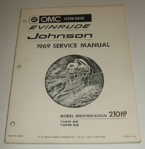 Johnson 1969 Stern Drive manual de servicio 210 hp V-8 Omc Evinrude taller de reparación - Imagen 1 de 4