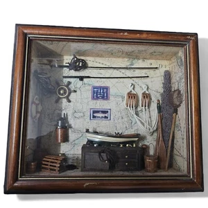 Caja de sombra de madera náutica vintage nudos barco marineros arte de pared marco de captura de peces - Imagen 1 de 5