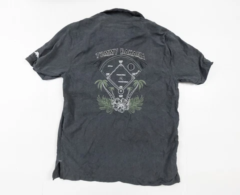 Oakland A's Shirt Mens Medium Gray Short Sleeve Button Down Tommy Bahama Silk Cover