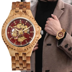 Nutural Cherry Wood Watches for Men Automatic Movement Full Wood Band Wristwatch - Picture 1 of 10