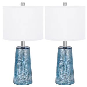 Modern Coastal Table Lamps 23” High Blue Silver Hand-Applied Mercury Taper - Picture 1 of 7
