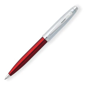 Sheaffer 100 Kugelschreiber GEBÜRSTETES CHROM & TRANSLUZENT ROT mit zwei Minen - Bild 1 von 2