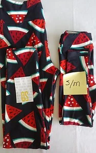 BUTTERY SOFT LULAROE SIZE OS & S/M MOMMY & ME BLACK LEGGINGS W/ WATERMELONS - Picture 1 of 6