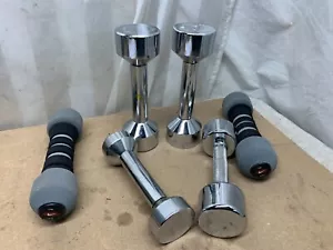 6 Pc Dumbbells Lot Lifting Weight Nike & Weider 5,4,3 & 2 Lbs Padded & Chrome - Picture 1 of 7