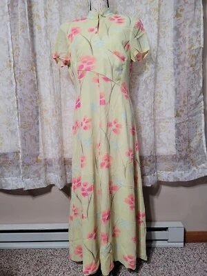 Maxi Vestido Para Mujer Dana Buchman Talla 10 100% Seda Amarillo Floral Estilo Cheongsam Foto 1 de 4