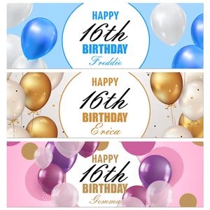 Personalised 16th Birthday Banner | No Photos | Pink, Blue, Gold Options - Picture 1 of 4