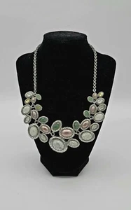 Bill Blass Statement Necklace, 18”-20” Long, pink, green and clear jewels - Picture 1 of 6