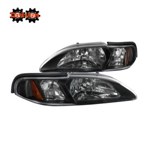 Ford Mustang 94-98 Base GT Convertible Black 1pcs Headlights Corner Combo Lamps - Picture 1 of 3