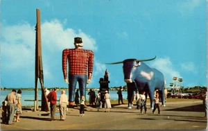 Postcard Paul Bunyan Blue Ox Bemdji Minnesota Chrome - Picture 1 of 2