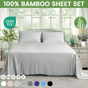 4-Pcs 100% Pure Bamboo Sheet Sets Breathable Durable Soft Cooling Bamboo Sets AU - Picture 1 of 19