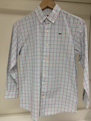 niños viñedo vides botón abajo M/12-14 verde/azul claro/azul/rosa cuadros Foto 1 de 4