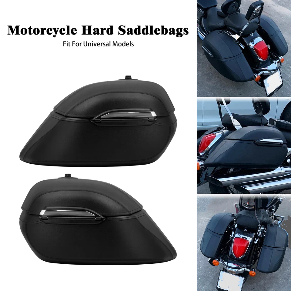 Universal Motorcycle Hard Saddle Bag Saddlebags W/ Mounting Kit For Harley Honda - Image 1 of 4