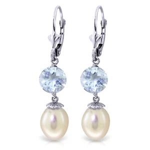 11.1 Carat 14K Whte Gold Heading Towards pearl Aquamarine Earrings - Picture 1 of 3