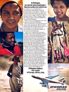 ETHIOPIAN AIRLINES—UNIVERSAL SMILES—BOEING 707—VINTAGE 1976 MAGAZIN DRUCKANZEIGE - Bild 1 von 1