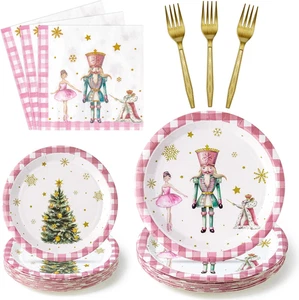 96Pcs Christmas Nutcracker Party Plate Supplies - Xmas Tree Ballet King Soldier  - Picture 1 of 12