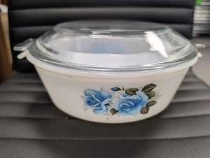Vintage Pyrex Phoenix Blue Rose Opalware Casseruola Piatto con Coperchio 112L (S7) - Foto 1 di 10