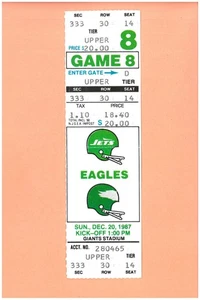 Philadelphia Eagles at New York Jets 12-20-1987 FULL ticket Topps Reggie White B - Picture 1 of 2